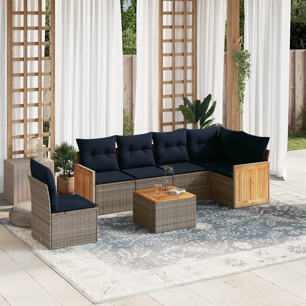 Maison Exclusive - 7-teiliges Gartensofa-Set mit Kissen, grau, Polyrattan