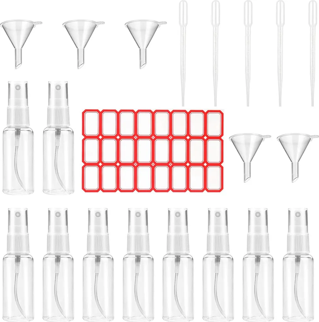 Allecto Premium Lot de 10 Flacons Vides 50ml avec Entonnoirs et Étiquettes