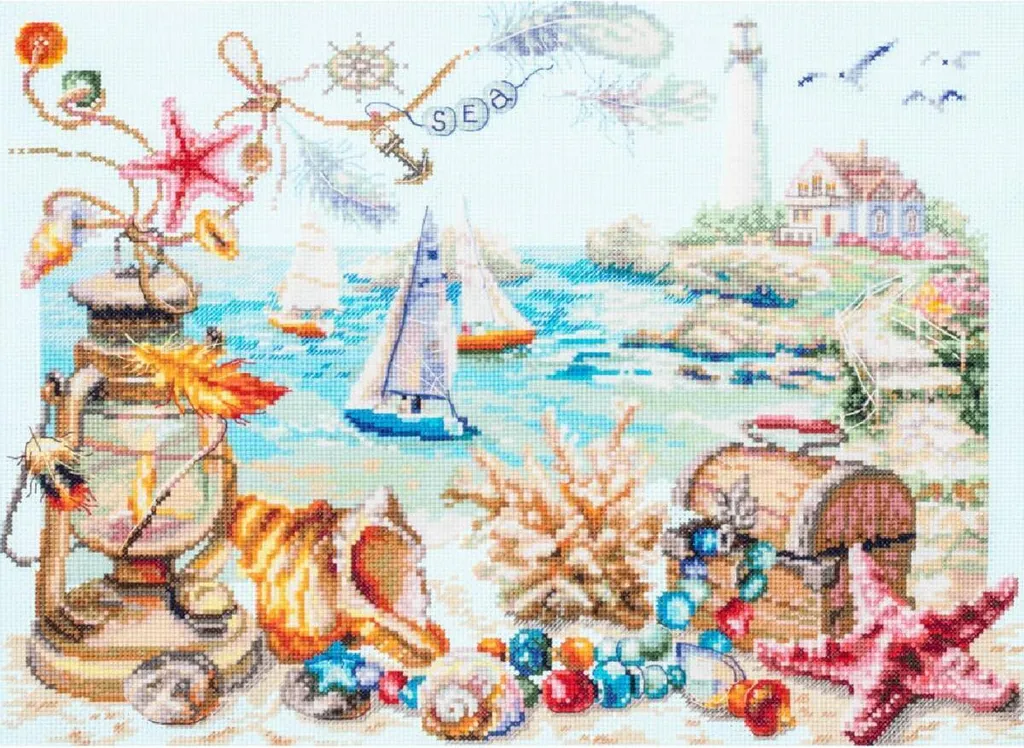Tableau à Broder Point de Croix 40x31cm pour décoration marine maison