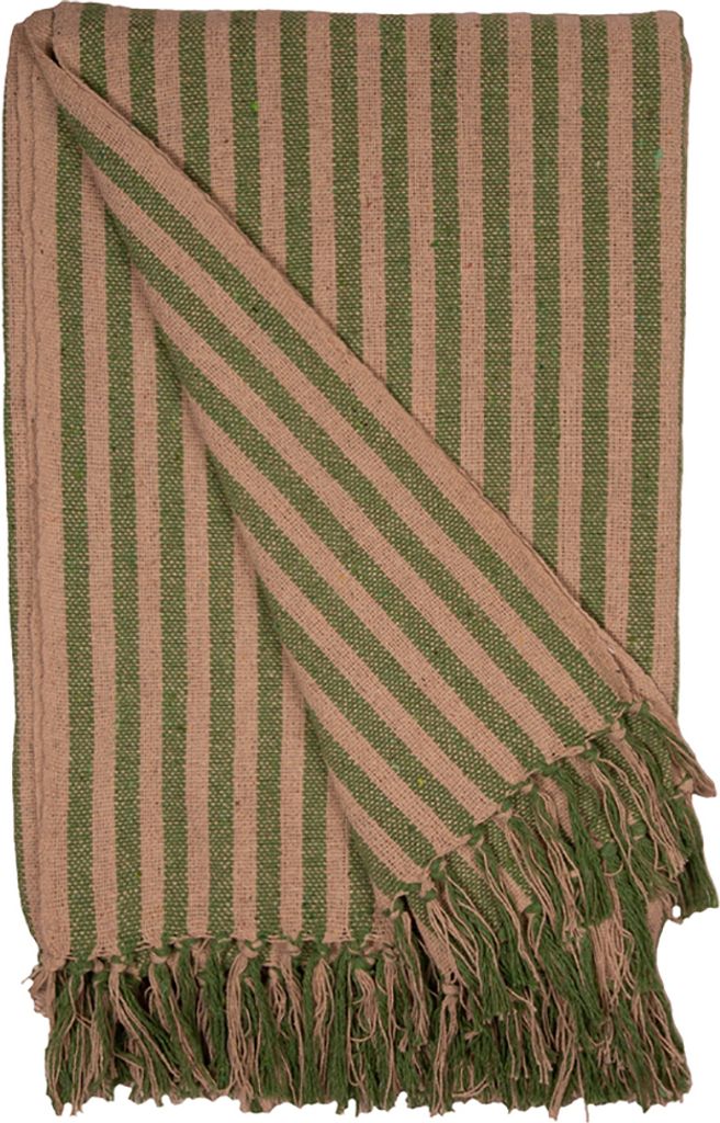 Decke Überwurf Streifen Design 100% Baumwolle 130x180 cm Skandinavisch Grün/Creme
