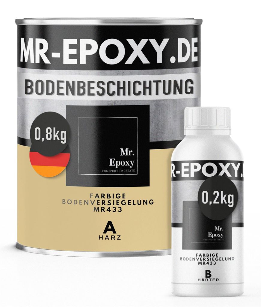 Mr. Epoxy Epoxidharz Bodenbeschichtung (1 kg, RAL 1001 Beige) - 2K Betonfarbe für Garagen, Keller & Werkstatt Boden - Flüssigkunststoff Epoxid Gr...