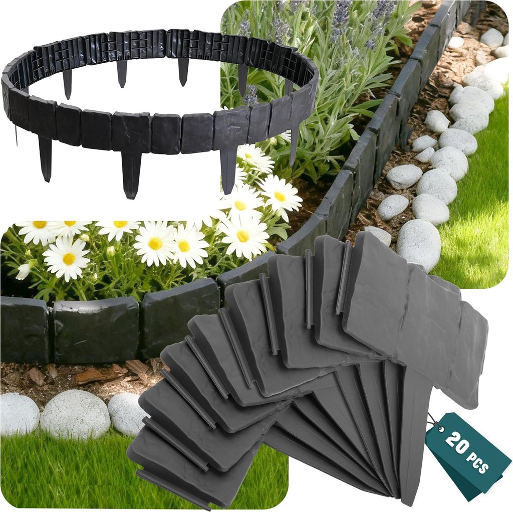 VOUNOT Rasenkante Beeteinfassung Kunststoff(PP) in Steinoptik, 5M