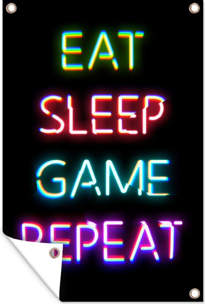 MuchoWow 60x90 cm Outdoor-Poster Gartendeko Sichtschutz Garten Poster für den Garten Gaming - Led - Zitat - Eat sleep game repeat - Gaming