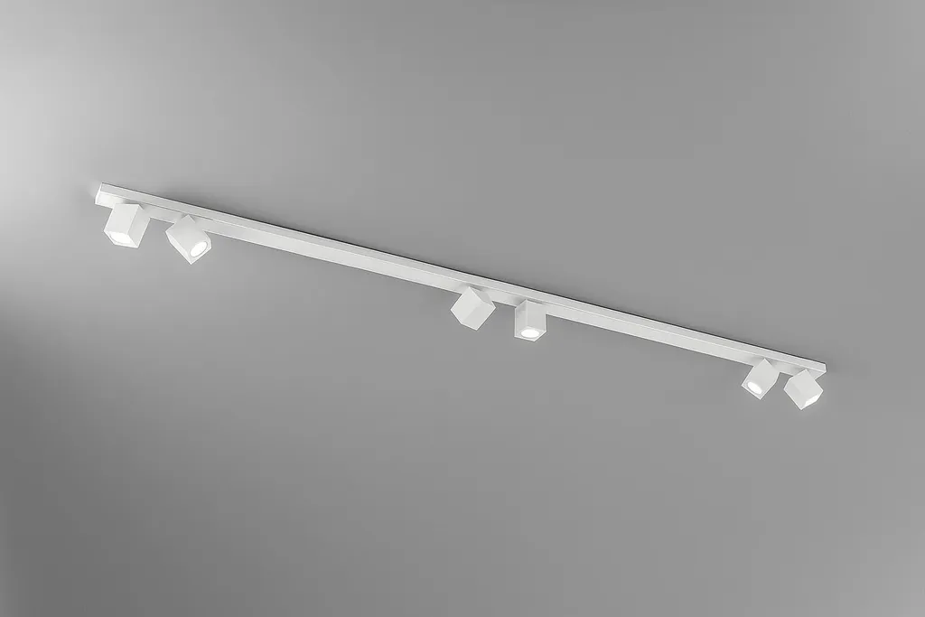 Plafonnier 6 Spots Cubiques Blanc Mat en Aluminium 2m - Finition Pro