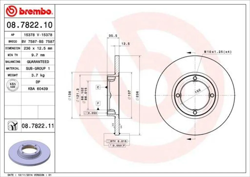 Disque de frein Brembo 08.7822.10 : Stop aux vibrations Matiz et Spark