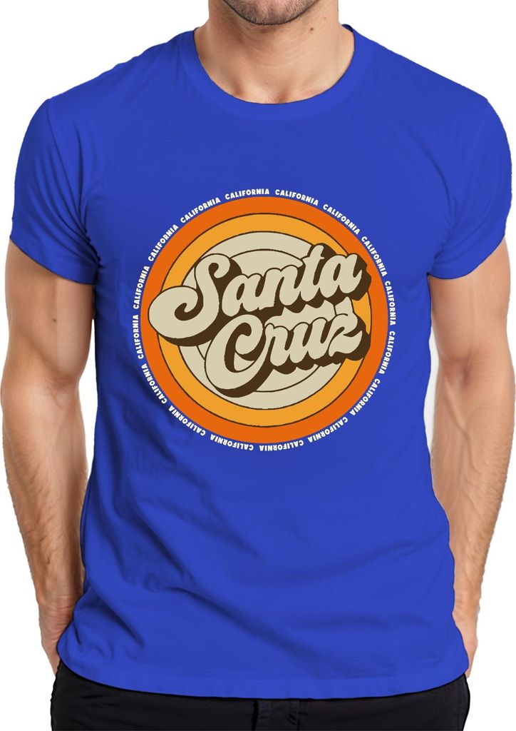 Santa Cruz Kalifornien Retro Sonnenuntergang Surfer Surfen Strand Herren T-Shirt, Blau, S