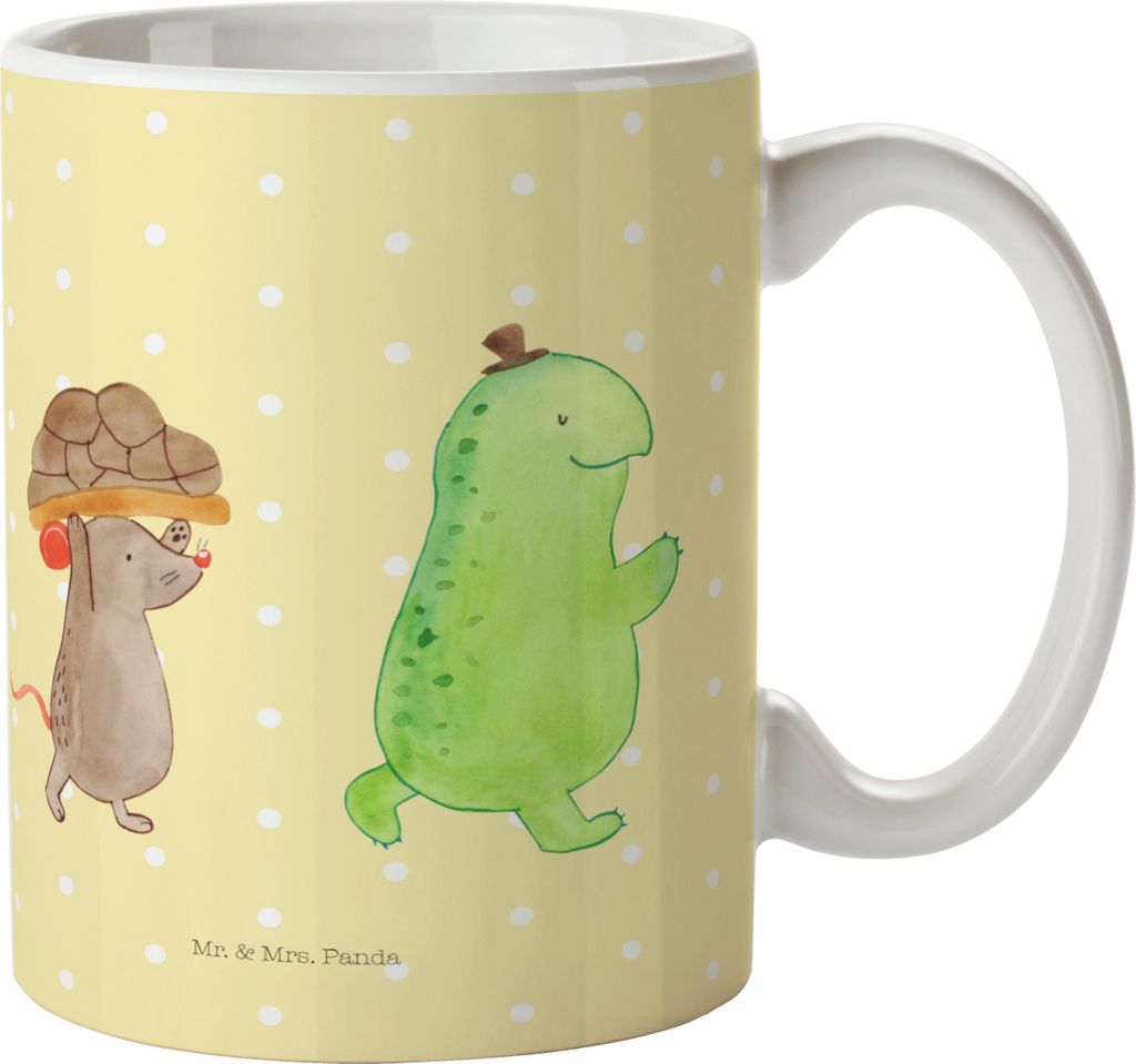 Mr. & Mrs. Panda Kaffeetasse Schildkröte Maus - Gelb Pastell - Geschenk, Freunde, Tasse, haferl, Kaffeebecher, Hilfe, Trinkbecher, Teetasse