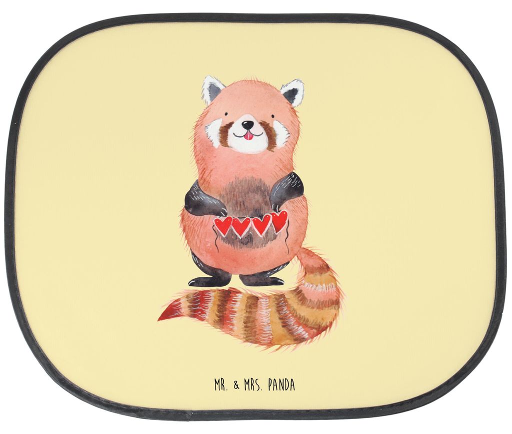 Mr. & Mrs. Panda blendschutz auto Roter Panda - Gelb Pastell - Geschenk, sonnenschutz saugnapf, Lieblingsmensch, Herz, Lustige Sprüche, Sonnenblen...