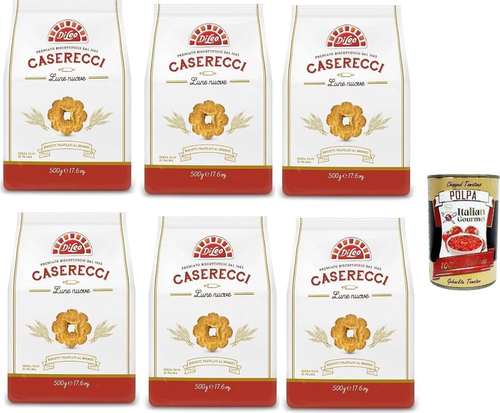 Di Leo, Biscotti Frollini Caserecci Lune Nuove, Bronze -gezielte Kekse, Süße und echte Biscuits, 8x 500g + Italian Gourmet polpa 400g