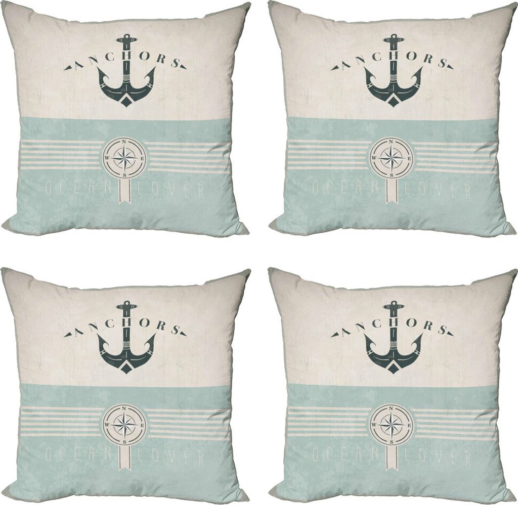 ABAKUHAUS Nautisch Kissenbezug Set (4 Stück), Vintage Marine Anker, Moderner Doppelseitiger Digitaldruck, 60 cm x 60 cm, Seafoam Black Beige