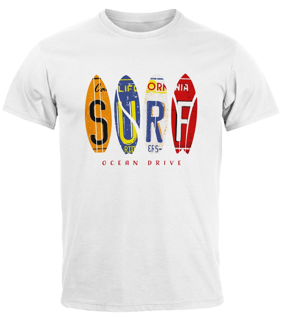 Herren T-Shirt Print Surfboards California Surfing Ocean Drive Sommer Strand Fashion Streetstyle Neverless weiß XXL