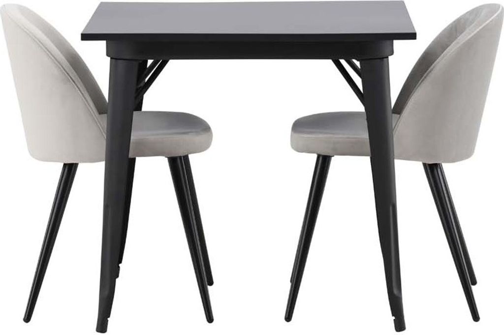 Tempe Essgruppe Tisch schwarz und 2 Velvet Stühle grau. Produktbild 