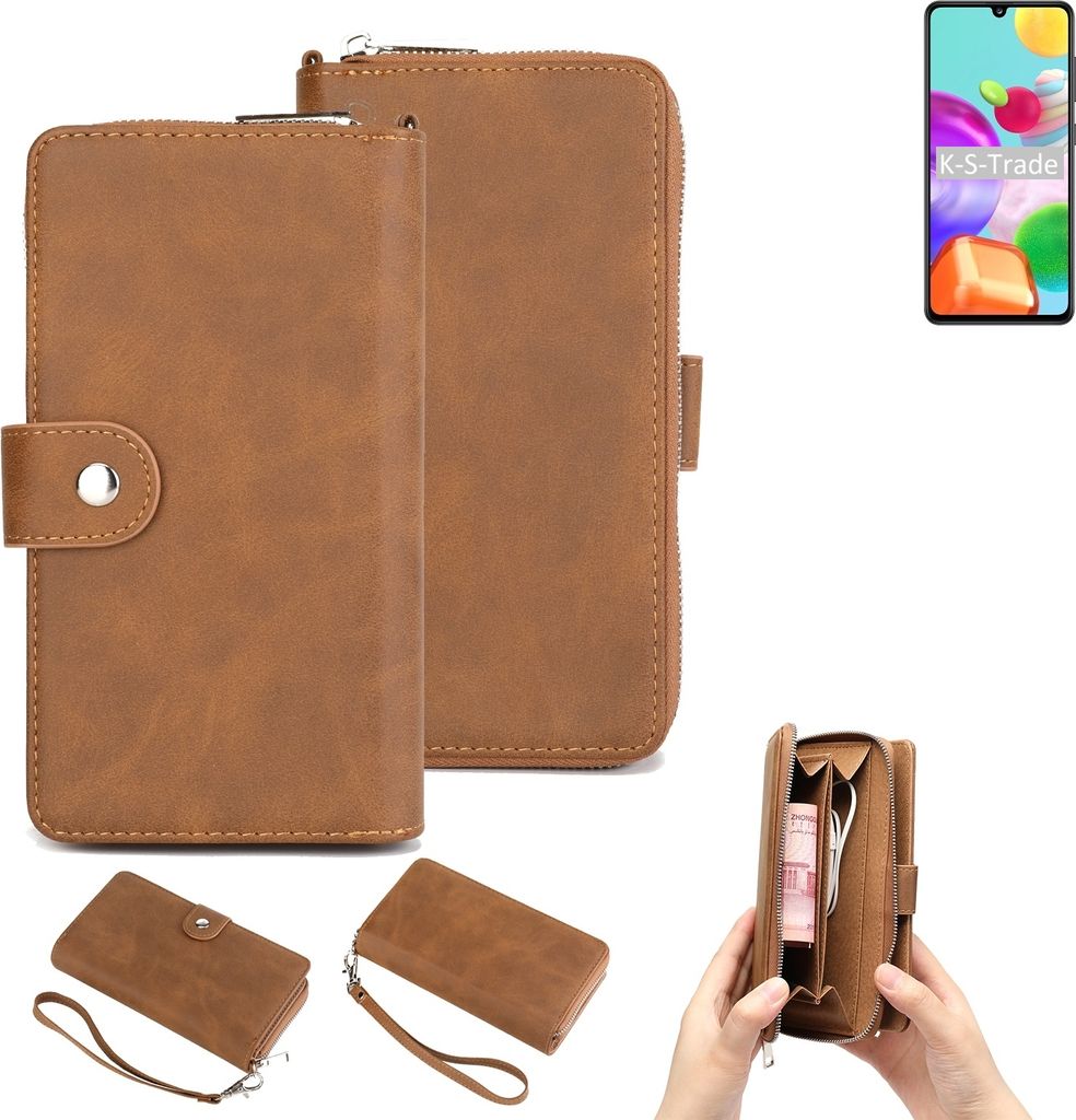 K-S-Trade Handyhülle Schutzhülle kompatibel mit Samsung Galaxy A41 & Portemonnee Tasche Handytasche Case Etui Geldbörse Wallet braun (1x)