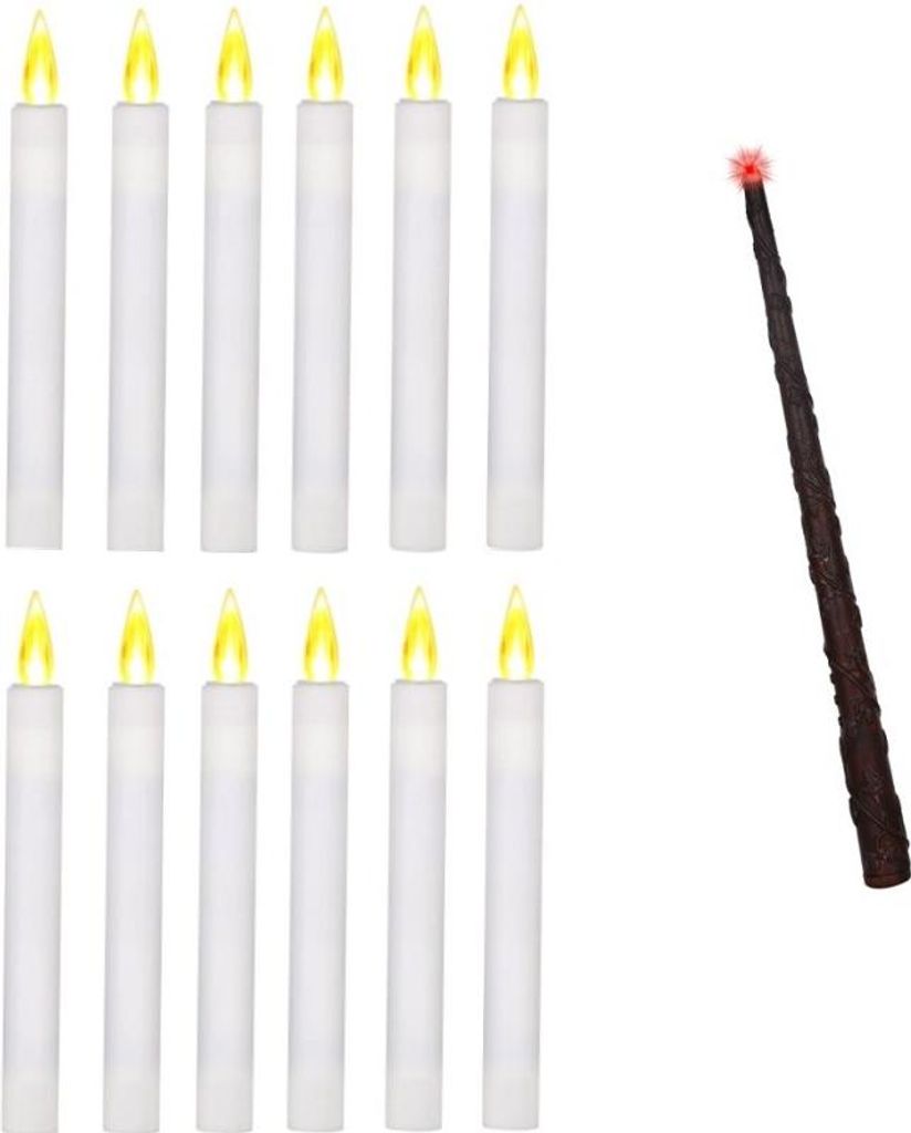 A set of 12 LED candles and a magic wand on a white background.