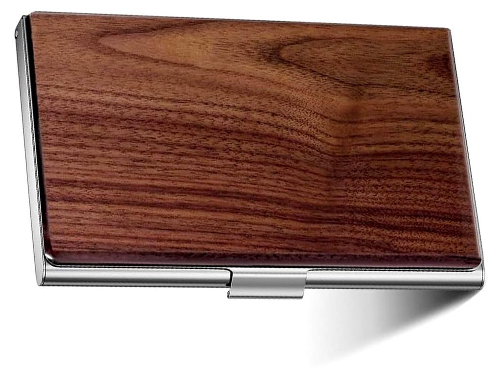 Visitenkartenetui aus Holz und Aluminium, Sichere Verriegelung, Visitenkartenhalter als Geschenk für Männer & Frauen