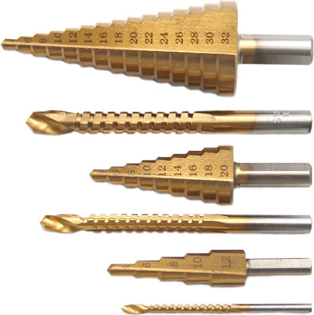 6-teiliges Spiral-Stufenbohrer-Set aus HSS-Titan-beschichtetem Stahl für Holz und Metall, geeignet für Heimwerkerprojekte in Kunststoff, Holz und...
