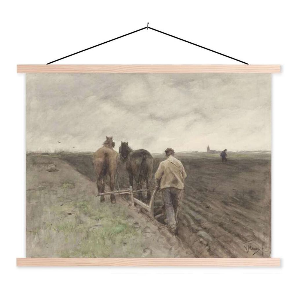 MuchoWow Textilposter Pflügender Bauer - Gemälde von Anton Mauve 40x30 cm mit holzfarbenen Rahmen - Bilder