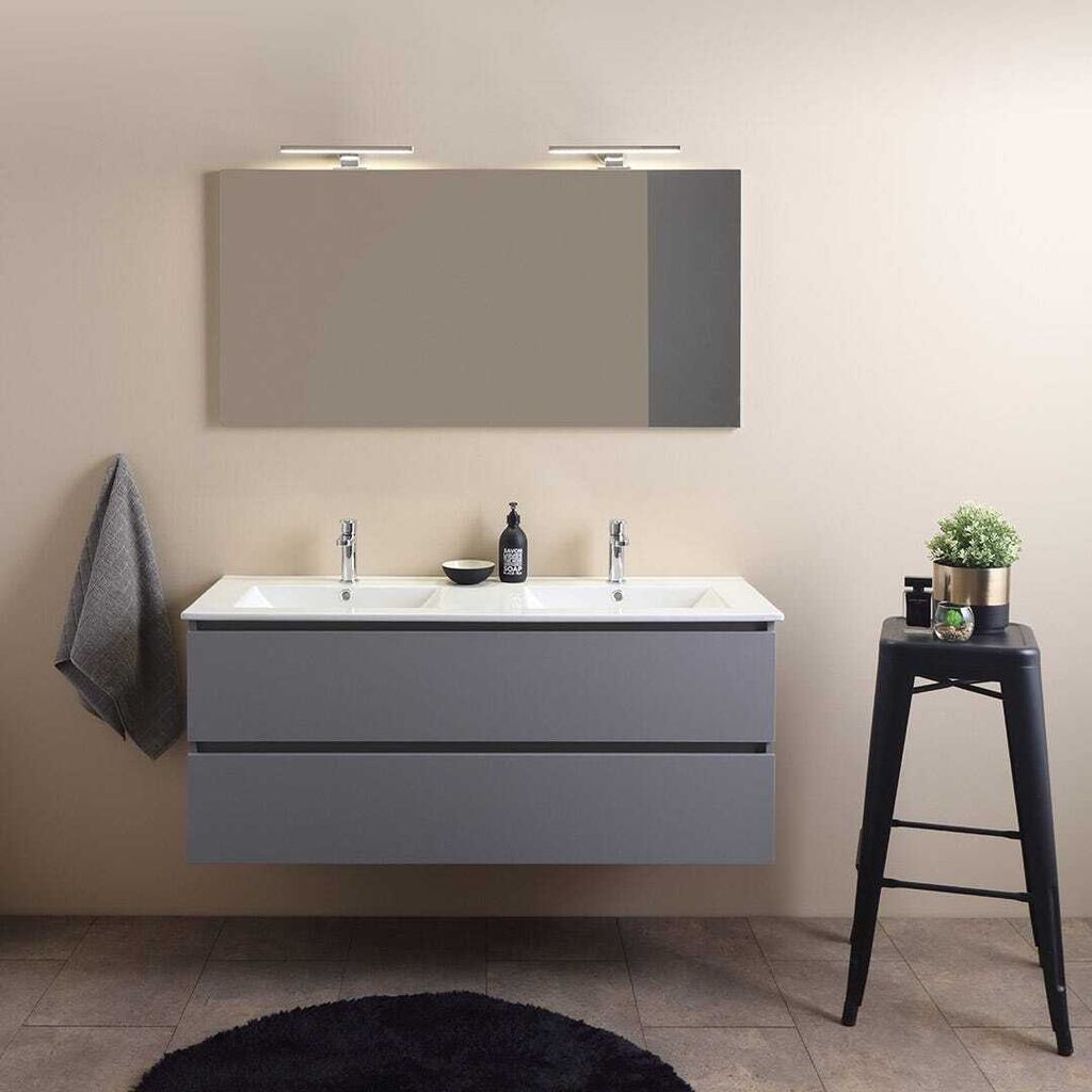 120 cm Badmöbel-Set120 mit Doppelwaschbecken und Schubladen, graue Ausführung | Barcellona