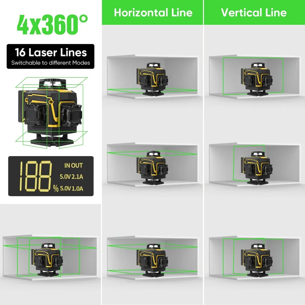Laser de chantier pour pose carrelage et cloison 4D 16 lignes 4x360° - 5