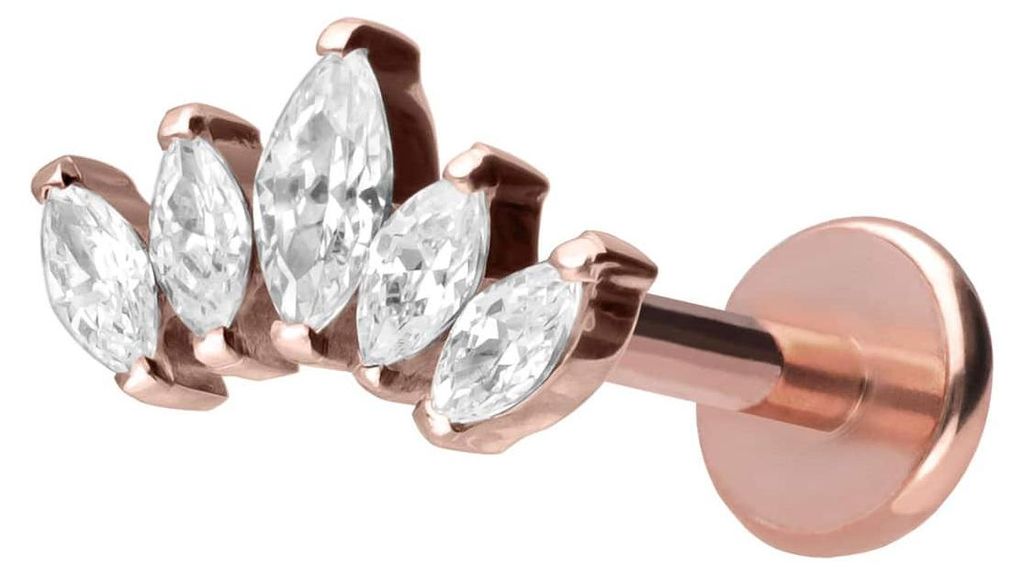 Ohrpiercing, Nasenpiercing Titan Labret mit Push Fit LOTUSBLÜTE RoséGold Stablänge: 10mm | Stabstärke: 1mm