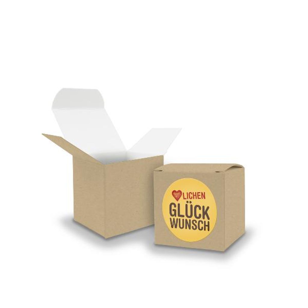 SET Herzlichen Glückwunsch (Motiv16) 24x Faltschachtel Würfel 5cm BRAUN + Sticke