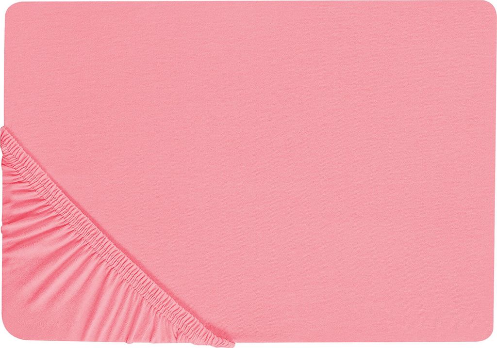 BELIANI Spannbettlaken Korallenrot Baumwolle 180 x 200 cm mit Hohem Steg Gummizug Steghöhe 30 cm Modern für Matratze Schlafzimmer Ausstattung Zub...