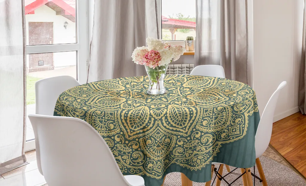 Tovaglia Antimacchia Rotonda 150cm Abakuhaus | Blu e Giallo Boho
