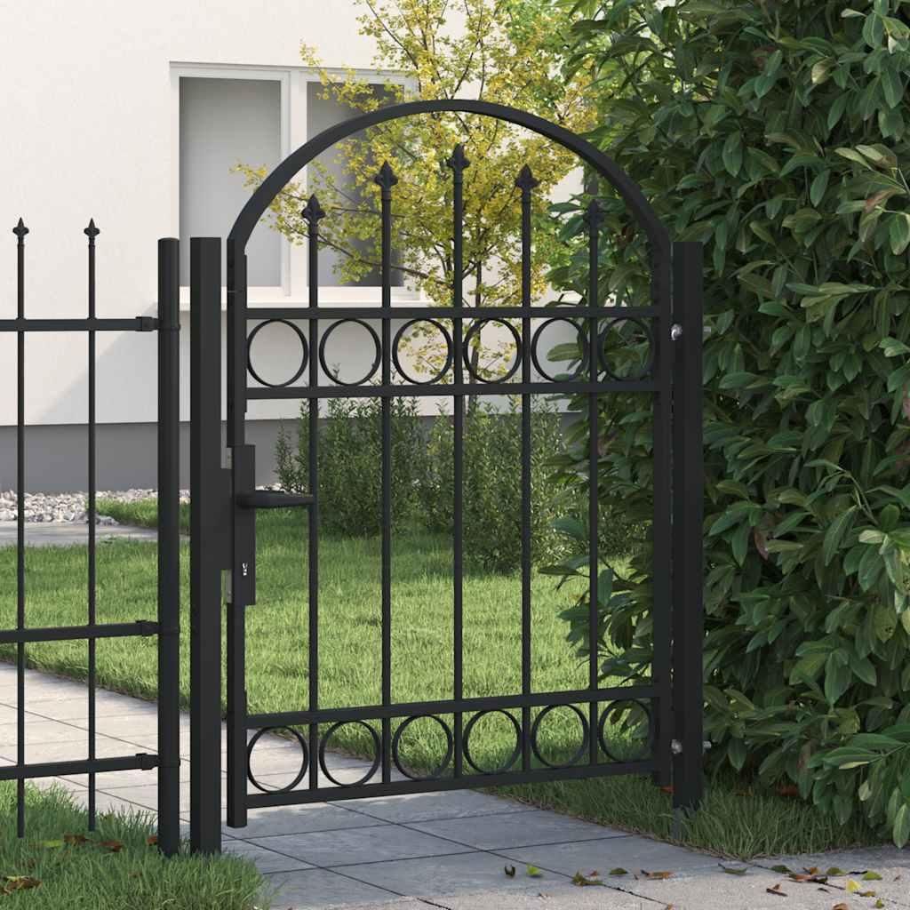 "SALE 2026"Zauntor - modernes Design - Gartentür/Zauntür - mit gewölbter Oberseite Stahl 104x125cm Schwarz DE447221 - Gartentore