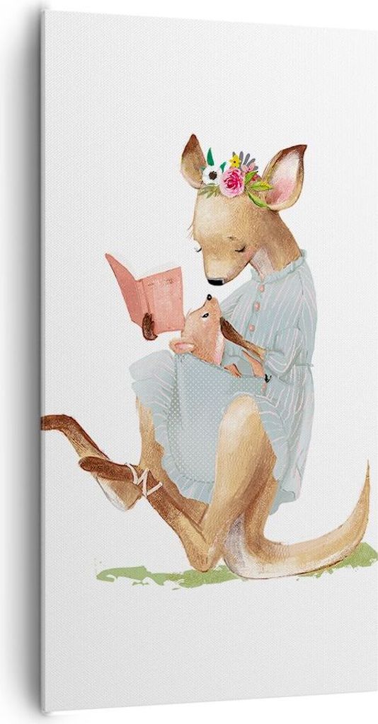 Bild auf Leinwand - Leinwandbild - Einteilig - Känguru Mama Kind - 65x120cm - Wand Bild - Wanddeko - Wandbilder - Leinwanddruck - Bilder - Wanddek...