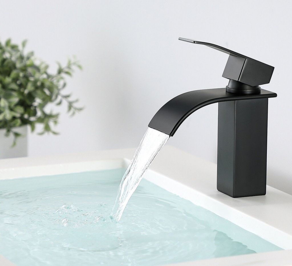 Robinet De Lavabo Noir Cascade - Mitigeur Single, Design Moderne, Montage Sur Plan