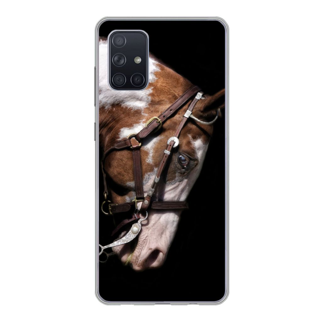 MuchoWow Handyhülle Schutzhülle Hülle für Samsung Galaxy A51 Pferd - Halfter - Flecken Silikon Softcase Handy Hülle - Schutzabdeckung