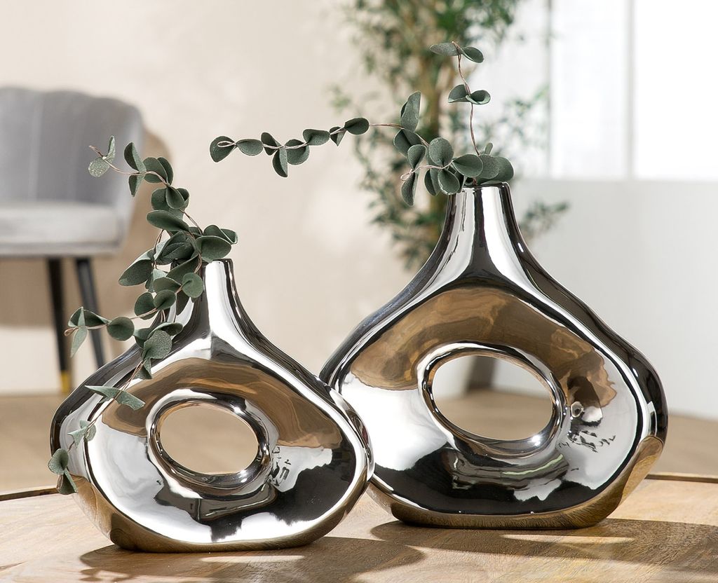 Gilde Vase, Malta, keramika, strieborná farba, balenie Obrázok produktu 