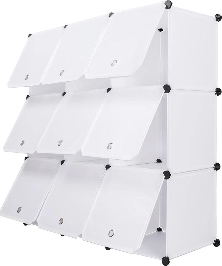Würfelregal - Modulares 9-Kubus-System - DIY Stecksystem - 111 x 111 x 35 cm - PP/ABS - 10 kg je Fach - 3 Ebenen - Weiß