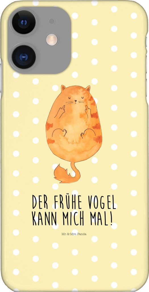 Mr. & Mrs. Panda Iphone 11 Handyhülle Katze Frühaufsteher - Gelb Pastell - Geschenk, Handy Case, Smartphone Hülle, Morgenmuffel, Schutzhülle, K...
