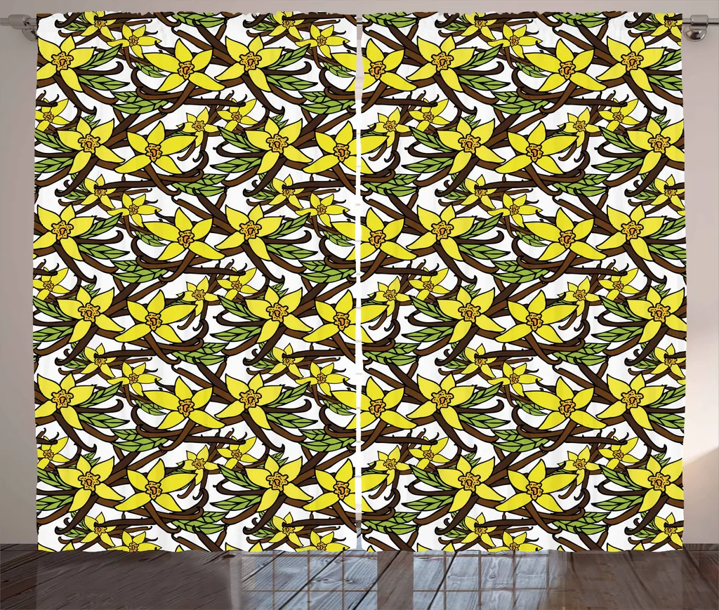 ABAKUHAUS Tenda rustica con motivi floreali, decorativa Vanilla Blume, tenda universale per soggiorno con passanti e ganci, 280 x 175 cm, multicolore