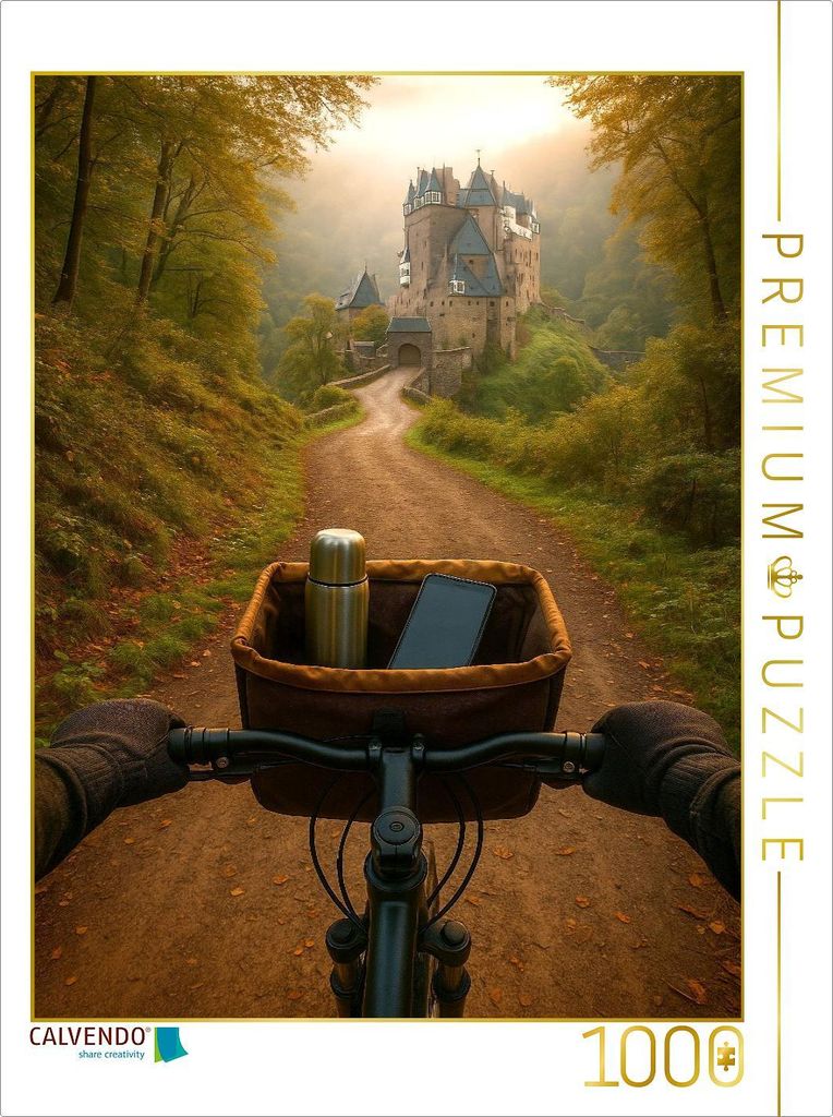 CALVENDO Puzzle Burg Eltz Rheinland Pfalz mit dem Fahrrad | 1000 Teile Lege-Größe 64x48cm Foto-Puzzle für glückliche Stunden