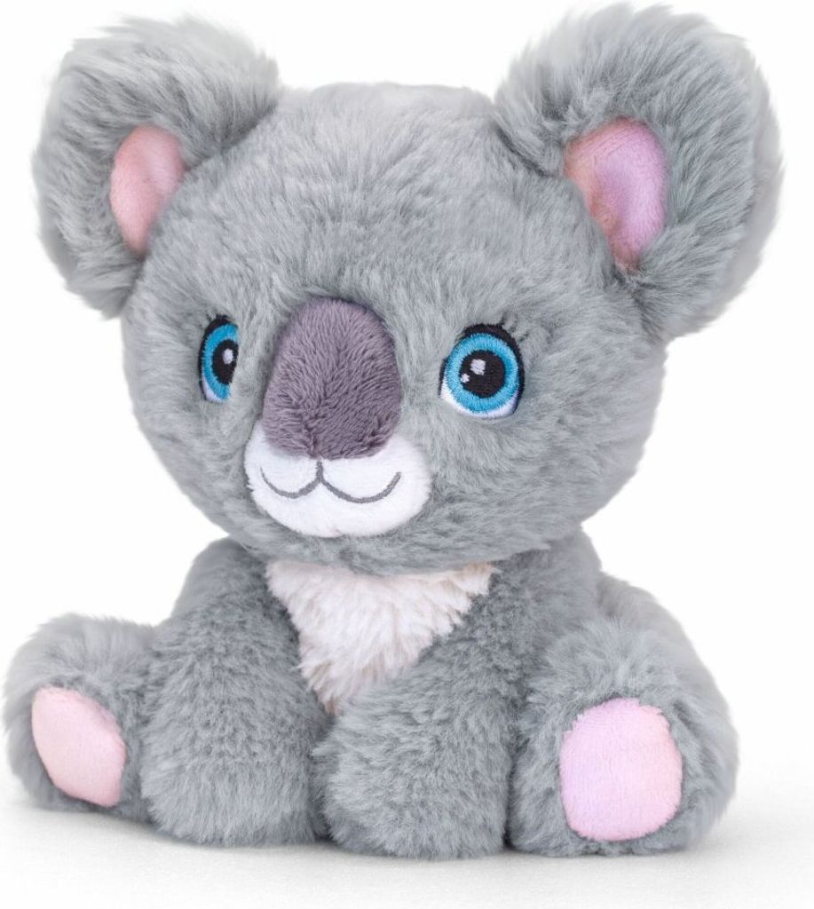 A stuffed koala toy is shown sitting against a white background.