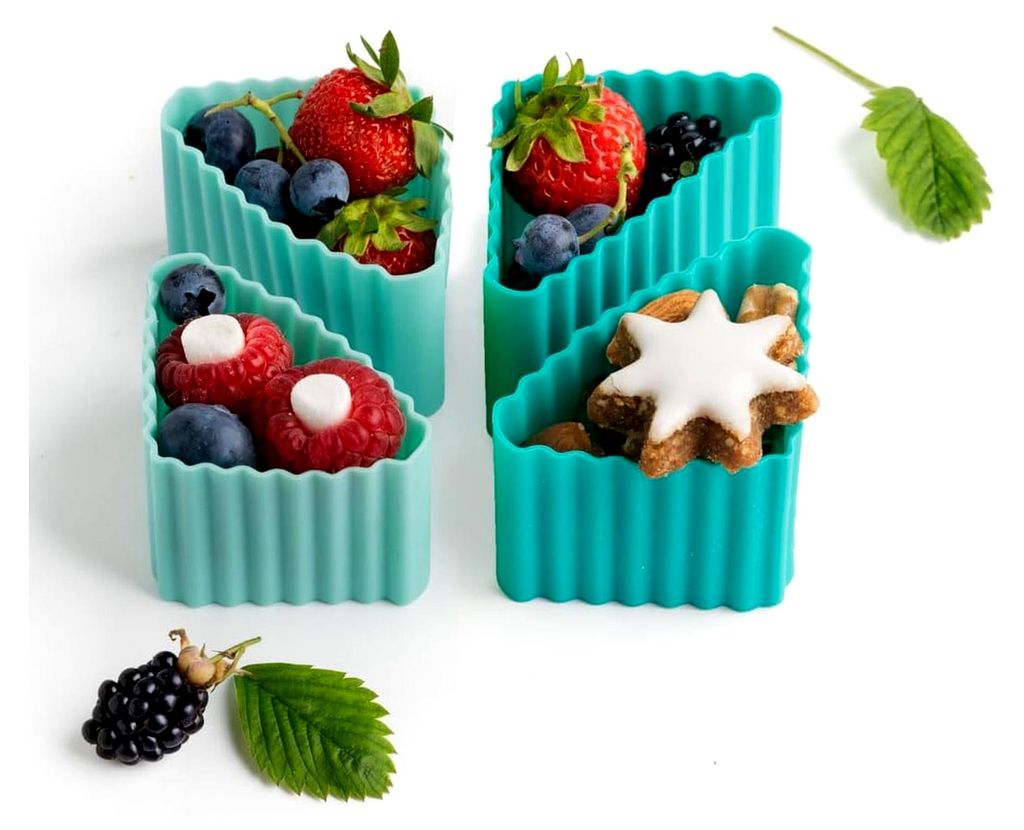 Dreieck Cups, 4er Set - Silikon Förmchen für saubere Trennung in der Brotdose | Bentobox Lunchbox Zubehör (Ocean)
