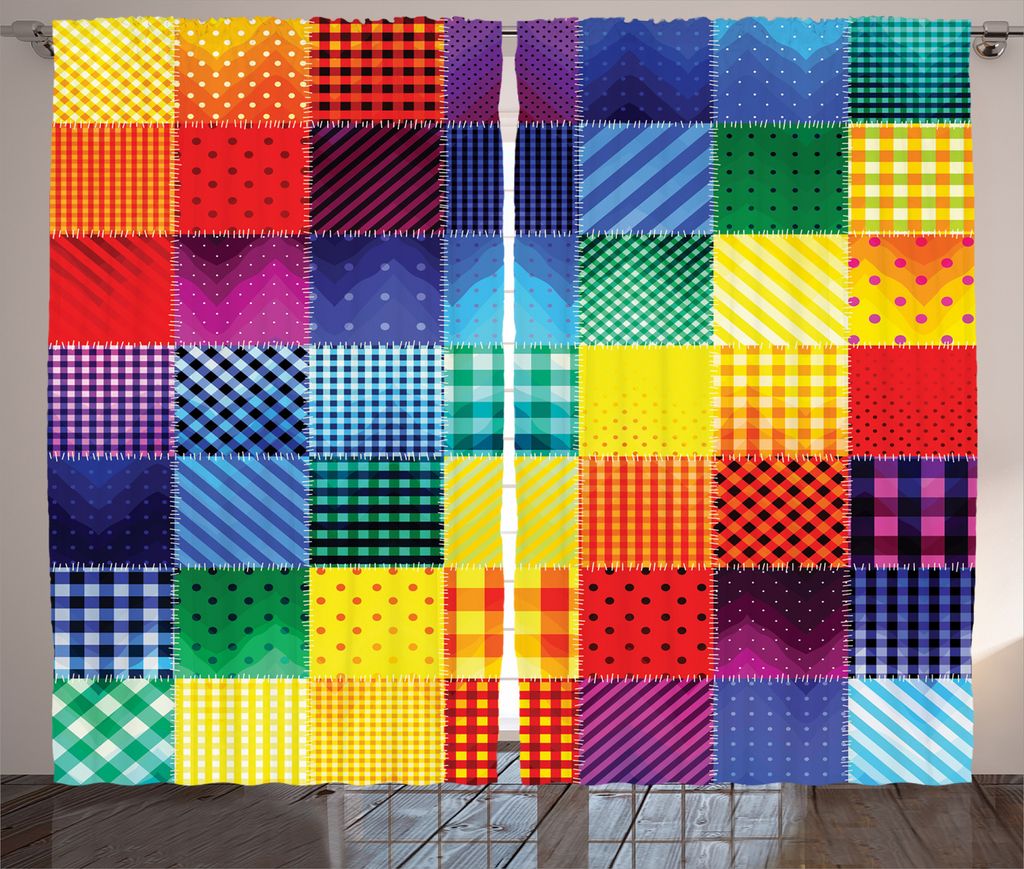 ABAKUHAUS Patchwork Rustikaler Gardine, Regenbogen-Retro Patchwork, Schlafzimmer Kräuselband Vorhang mit Schlaufen und Haken, 280 x 175 cm, Mehrfa...