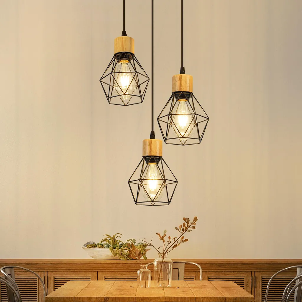 Lustre Salle à Manger Industriel Rond avec 3 Suspensions E27 Vintage
