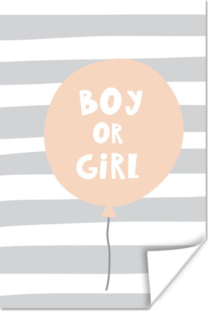 MuchoWow Poster Illustration mit einem Luftballon und dem Zitat "Boy or girl". 60x90 cm - Wanddekoration