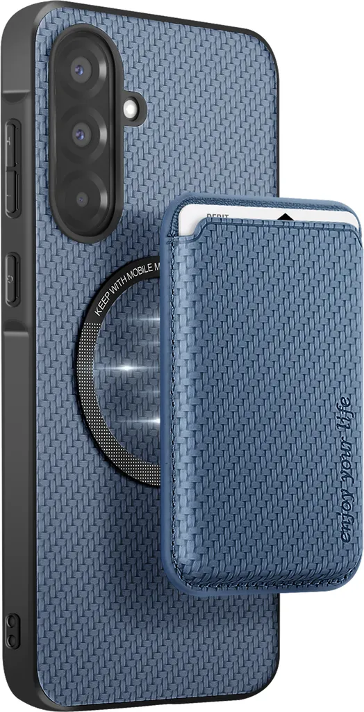 Avizar Cover Galaxy A36 Azzurro Fibra di Carbonio con Porta Carte Magnetico