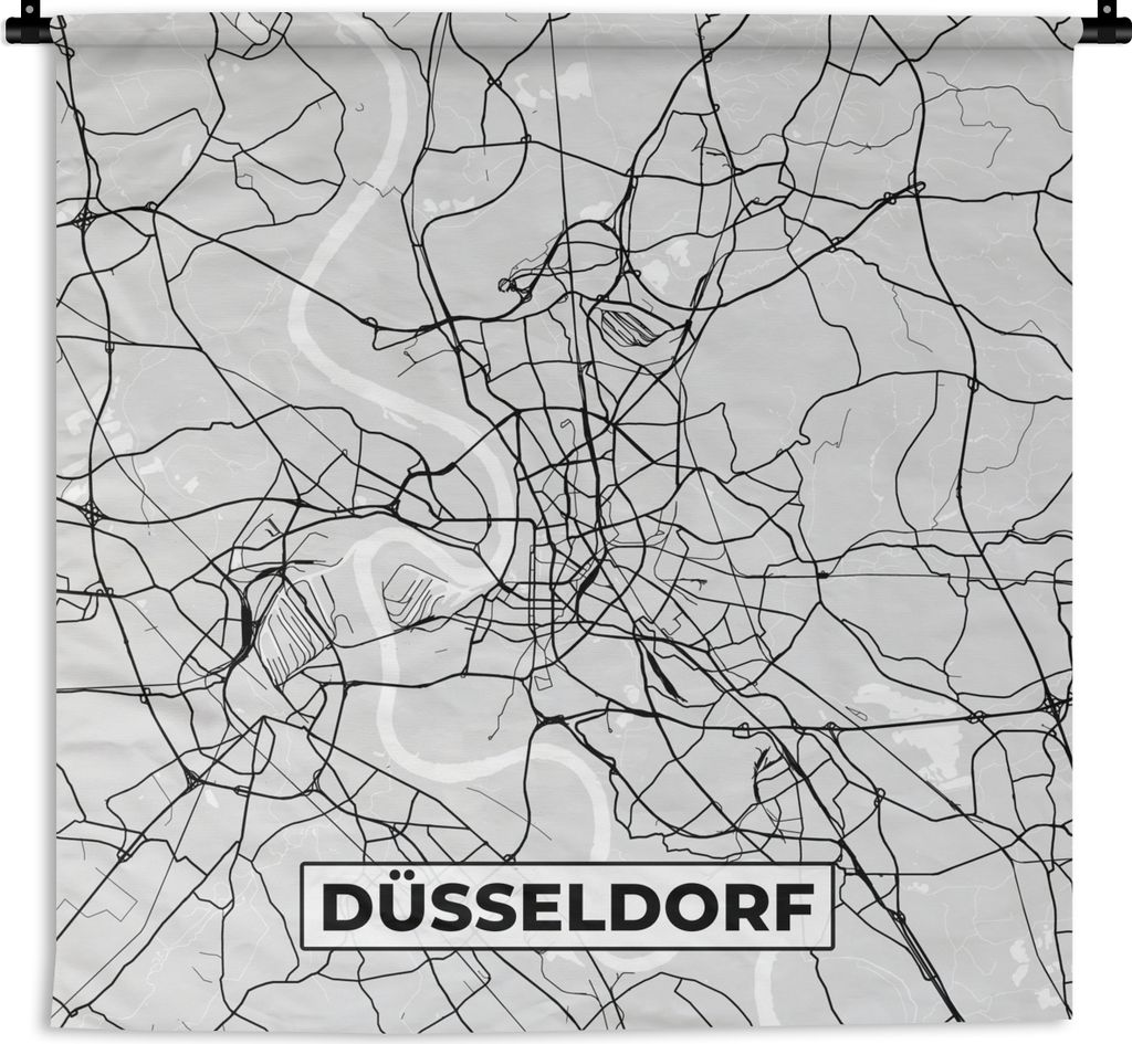 MuchoWow Wandteppich Wandbehang Düsseldorf - Karte - Stadtplan - Deutschland 150x150 cm Tapisserie Dekoration Wandtuch - Wohnaccessoires - Modernes