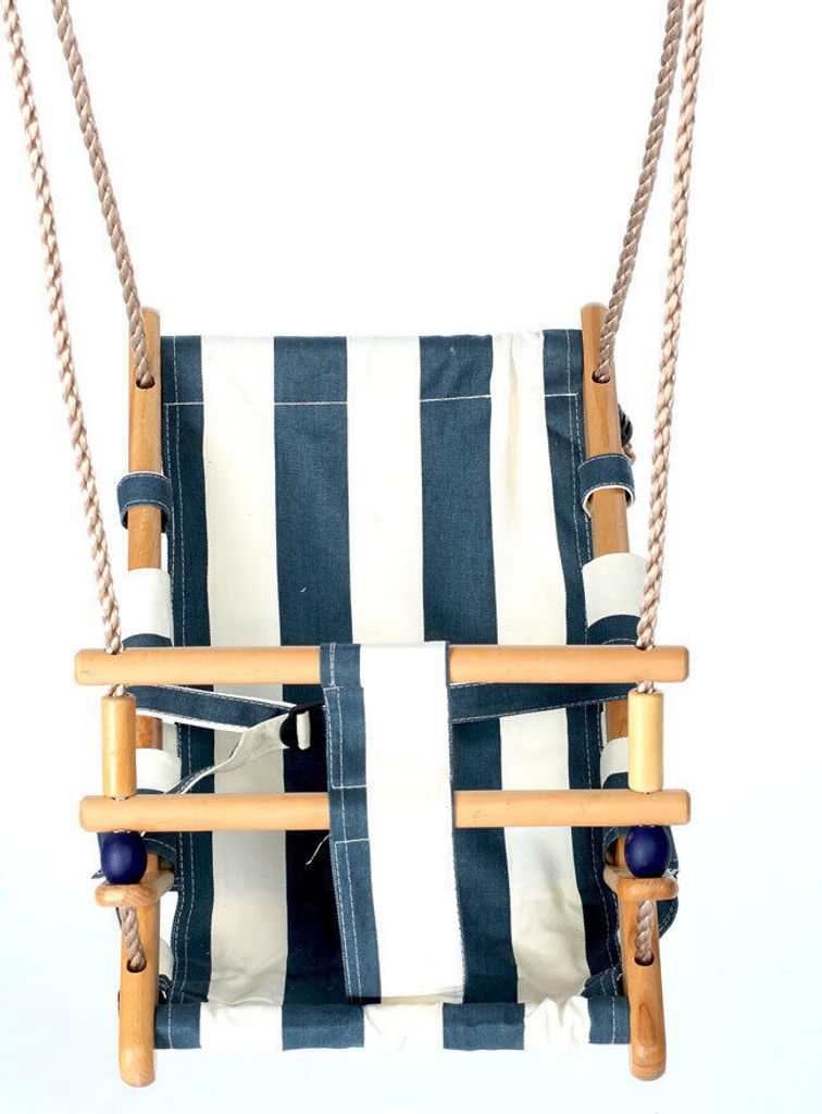 Babyschaukel Kinderschaukel aus Holz Stoff Schaukel zum Aufhängen : blau-weiß Farbe Schaukel: blau-weiß