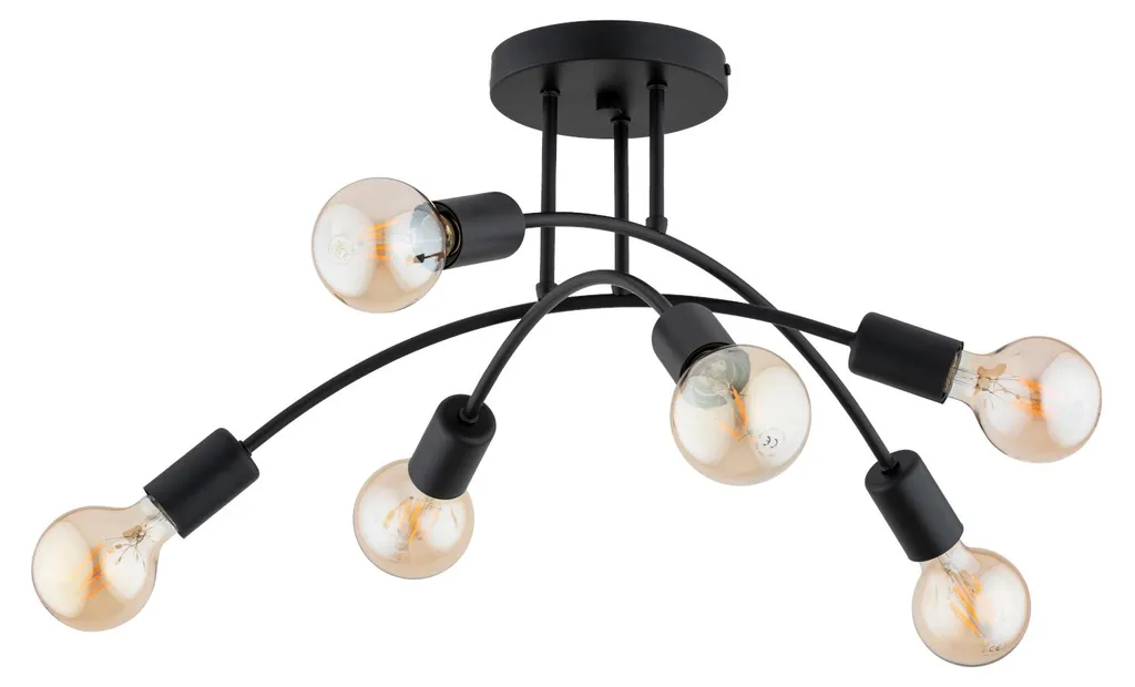 Plafonnier métal noir 6x15W LANTI Alfa - Éclairage IP20 55 cm de large