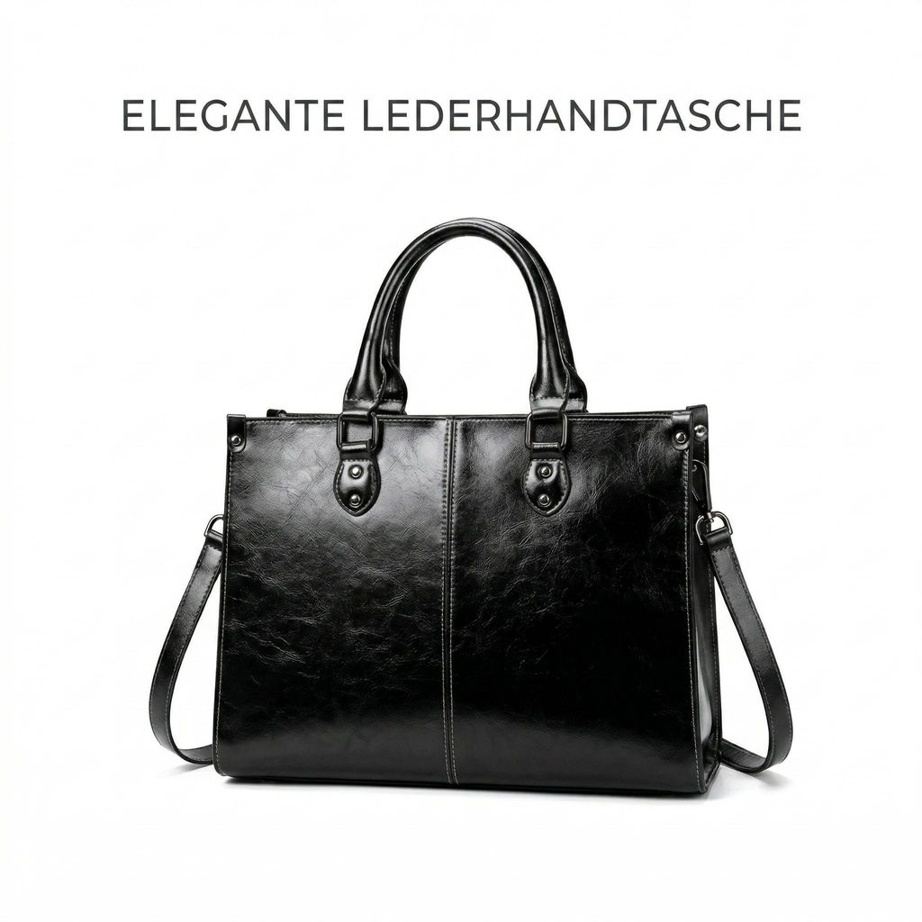 Damen Handtasche Schwarz, Elegante Business Henkeltasche, Umhängetasche mit Schultergurt, Hochwertiges Kunstleder