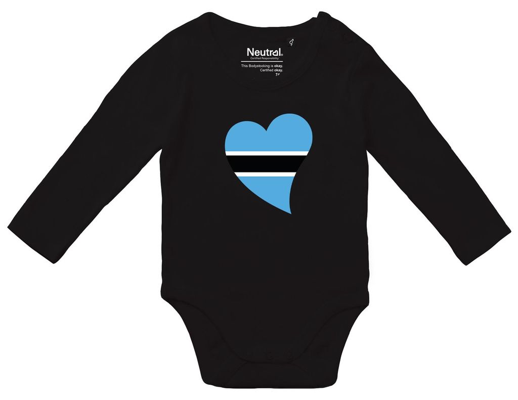 Huuraa Baby Body Botswana Flagge Herz 62 Black Baumwolle Fairtrade Langarmbody Geschenkidee
