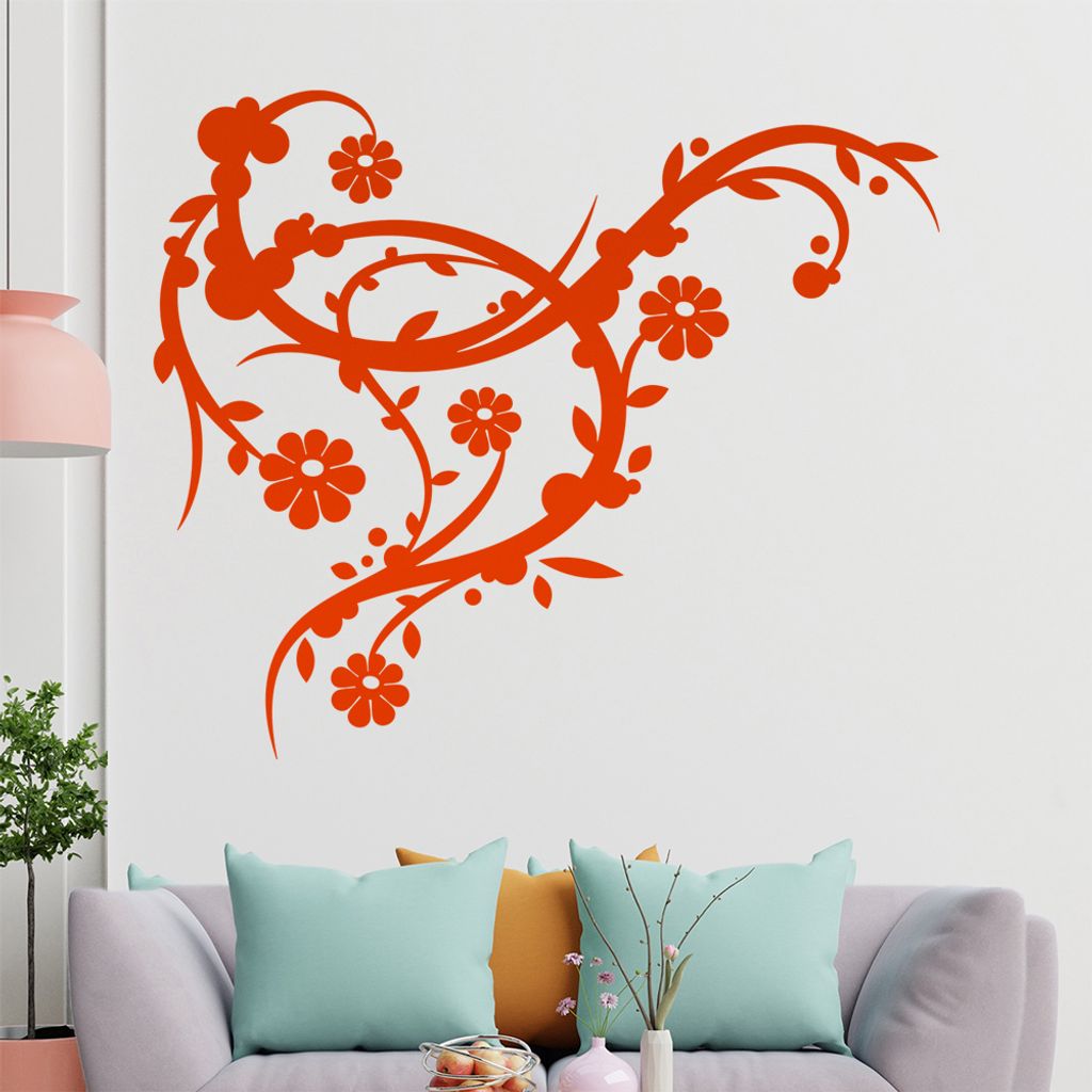 Ranke mit kleinen Blüten Wandtattoo in 6 Größen - Wandaufkleber Wall Sticker - Dekoration, Küche, Wohnzimmer, Schlafzimmer, Badezimmer