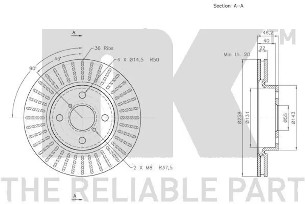 2x Disque de frein NK 3145115 pour Toyota Yaris (P9) 258mm | Haute Qualité