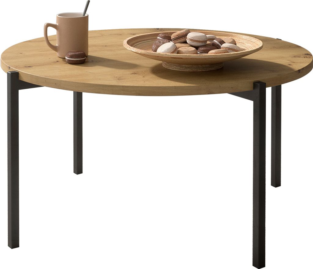 MIRJAN24 Couchtisch Sigma A01, Metallfüße schwarz 20 mm, Durchmesser: 80 cm, Wohnzimmertisch (Farbe: Schwarz + Artisan)